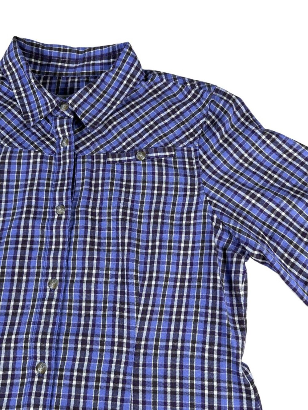 Orvis Trout Bum Plaid Long Sleeve Button-Up Shirt Women's Sz S Blue Purple Check